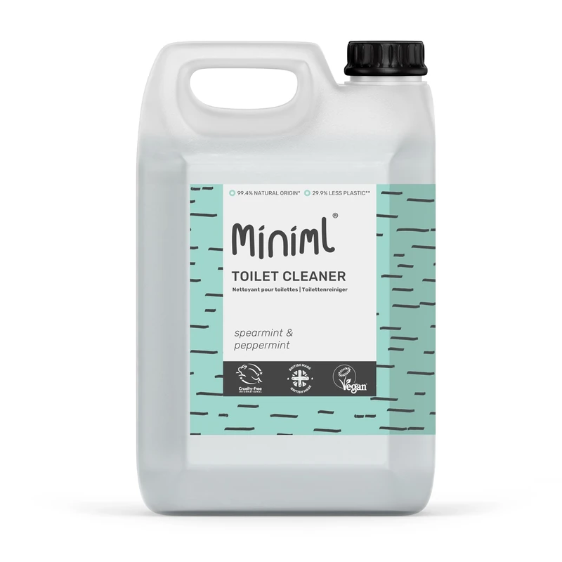 Miniml Eco Toilet Cleaner Spearmint & Peppermint 5L Refill - All Natural Limescale Remover, Descaler and Heavy Duty Refill Rim & Bowl Cleaning Liquid Antibacterial Bleach - 100% Vegan & Cruelty Free