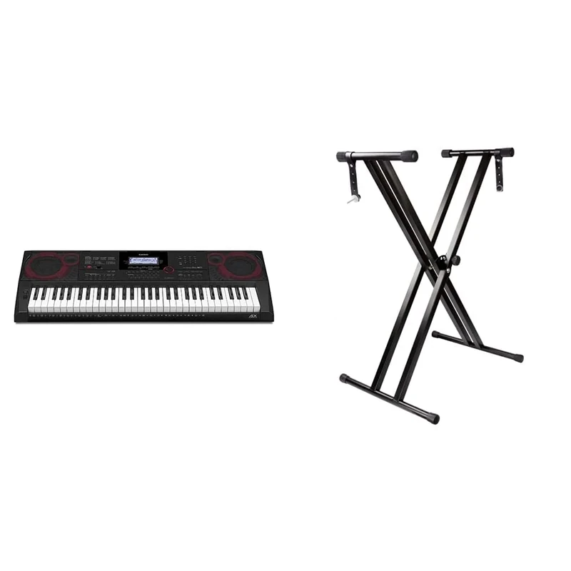 Casio CT-X3000 High Grade Keyboard with 61 Touch Response keys - Black & RockJam RJX29 Double Braced Adjustable Keyboard Stand with Locking Straps, Black