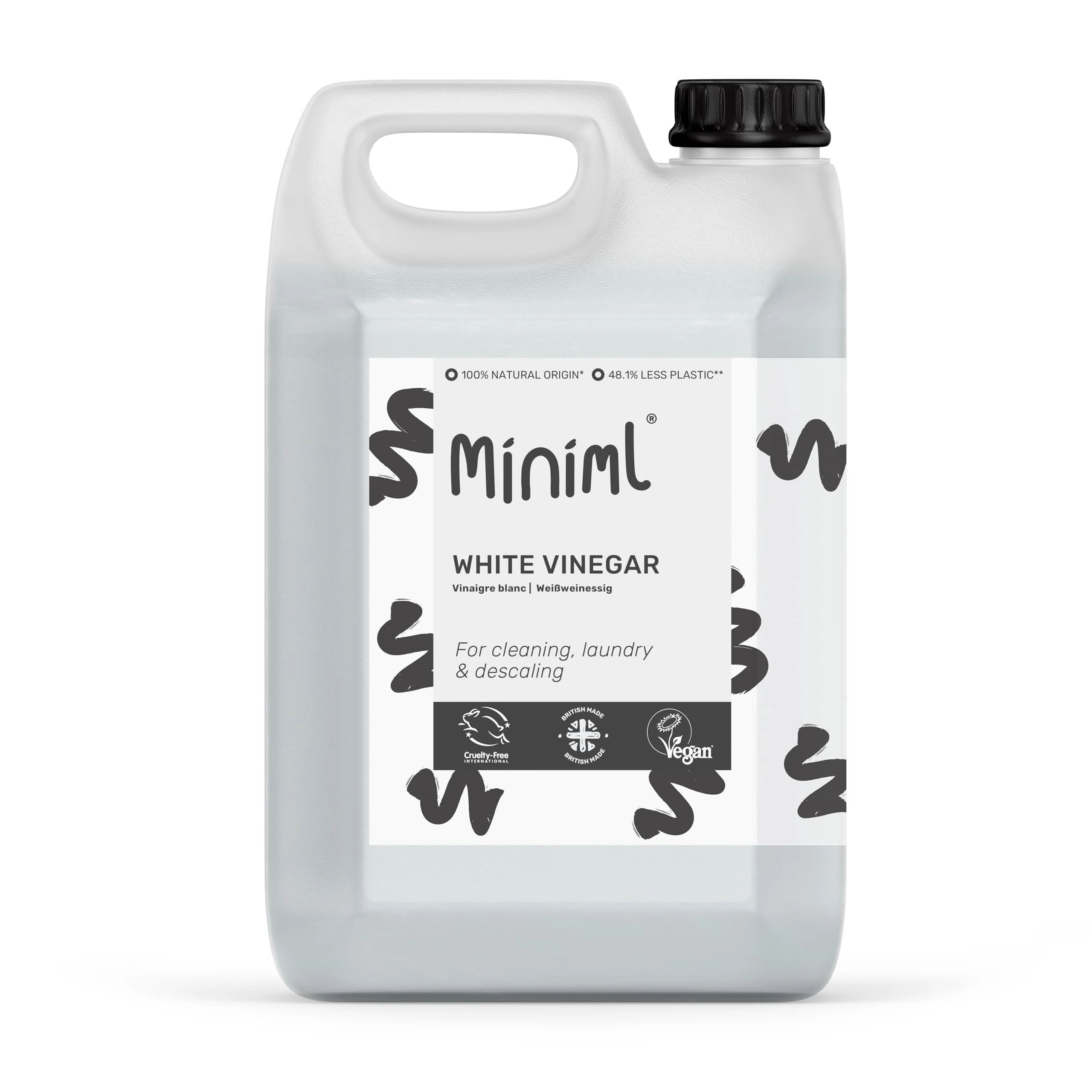 Miniml Eco White Vinegar Cleaning - All Natural Multi-Surface & Multi-Purpose Cleaner, Limescale Remover, Laundry Softener & More - 100% Vegan & Cruelty Free (5L (Pack of 1)