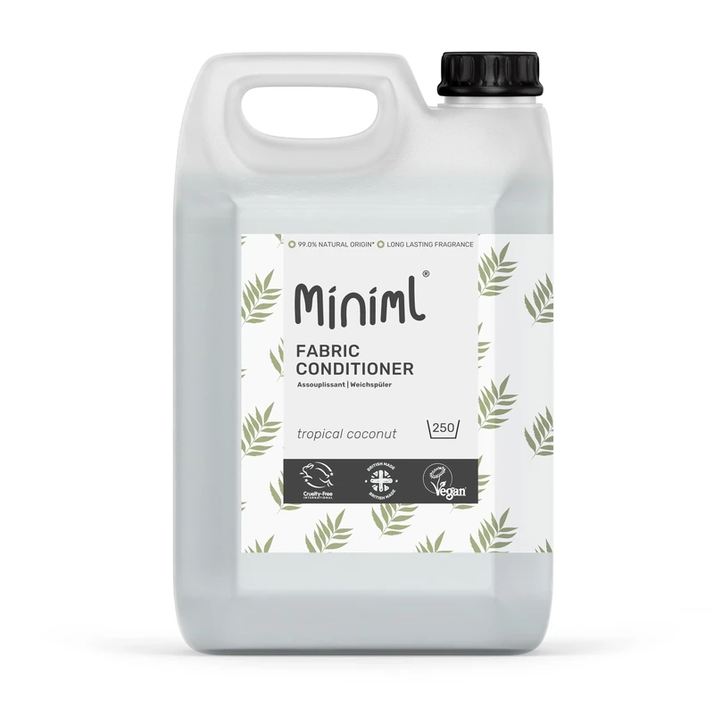 Miniml Eco Fabric Softener & Conditioner 5L Refill - Tropical Coconut Scented All Natural Fabric Softener for Sensitive Skin - 100% Vegan & Cruelty Free (250 Washes)