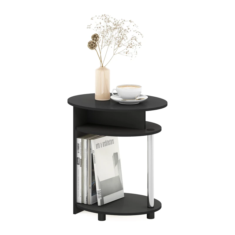 Furinno JAYA Simple Design Oval End Table, Americano, Stainless Steel Tubes