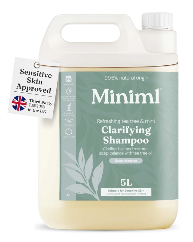 Miniml Natural Hair Shampoo Eco Friendly – 5L Refill Tea Tree & Mint Men and Womens Sensitive Scalp & Skin Cruelty Free Vegan Shampoo - For Greasy, Curly, Dry and Dandruff Hair