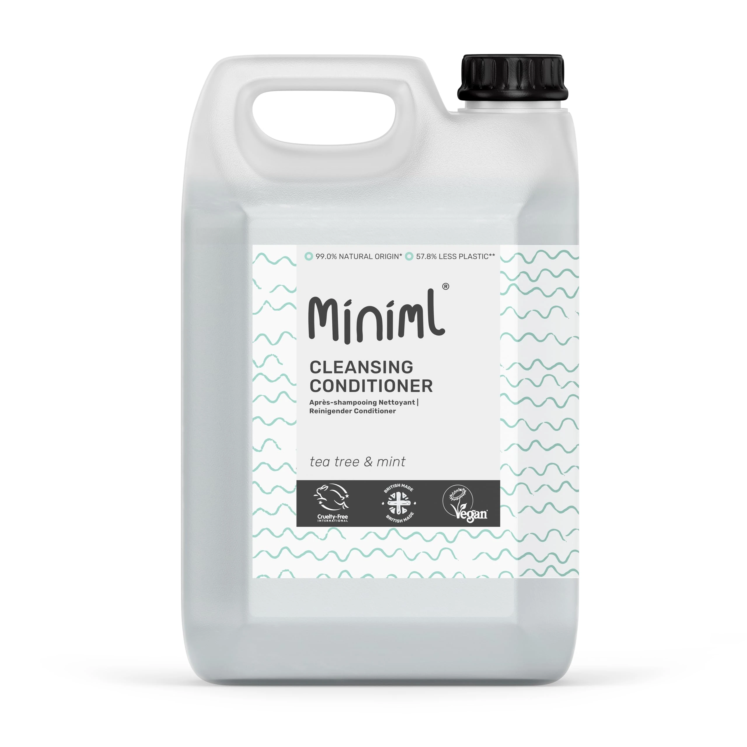 Miniml Natural Hair Conditioner Eco Friendly - 5L Refill Tea Tree & Mint Men and Womens Sensitive Scalp & Skin Cruelty Free Vegan Formula - For Greasy, Curly, Dry Hair