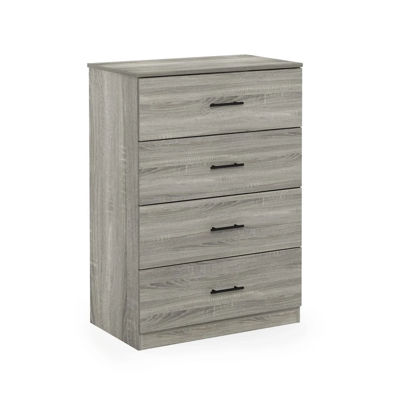 Furinno Tidur Simple Design 4-Drawer Dresser with Handle, French Oak Grey