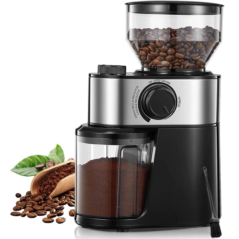 Coffee Grinder Burr Electric, 18 Precise Grind Setting, 2-14 Cup, 200W Coffee Grinder for Drip Coffee/French Press, 250g Capacity, with Brush Easy to Clean, Black, FOHERE