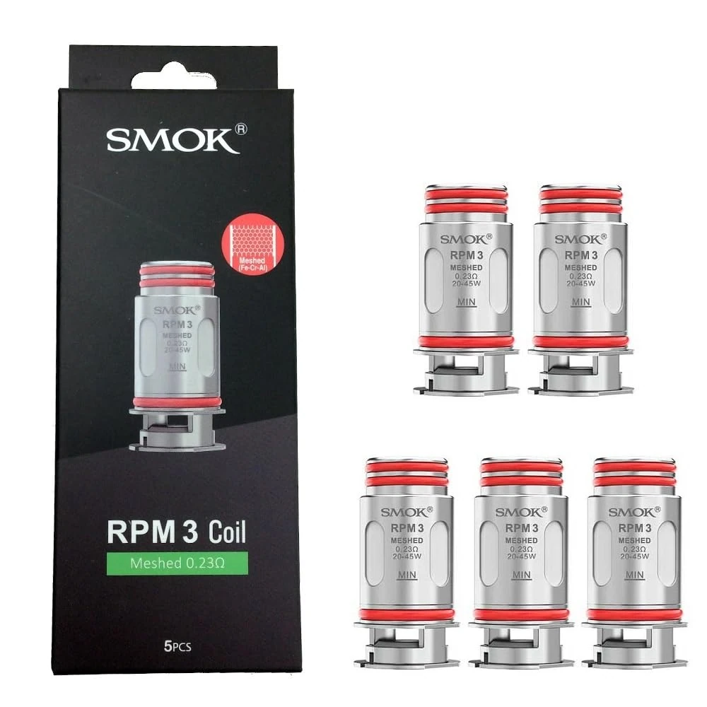 SMOK RPM 3 Meshed Replacement Coils, 0.23 Ohm, Enhanced Flavor and Vapor Production, Works With RPM5, RPM85, RPM100, SMOK Vaping Coils, Pack of 5, No Nicotine