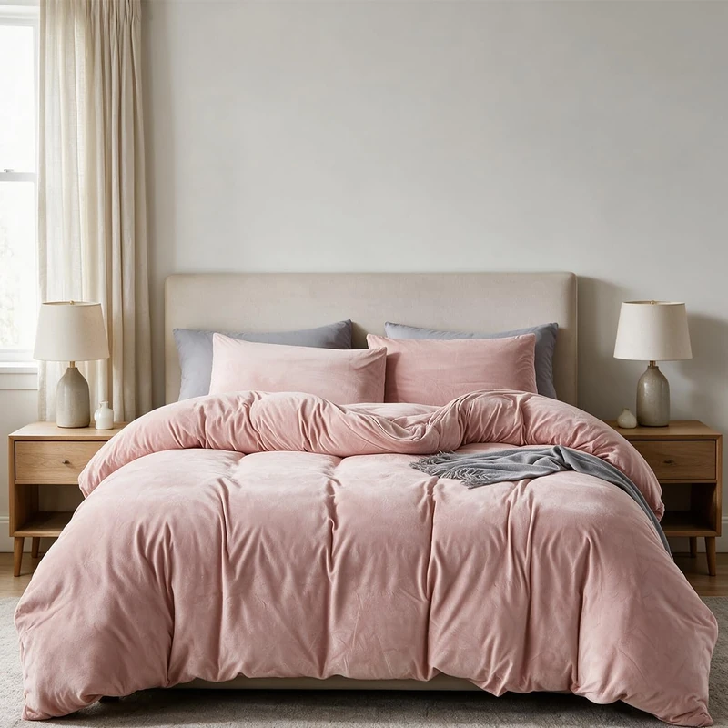 CLOTHKNOW Pink Velvet Full Size Comforter Set Fluffy Bedding Sets