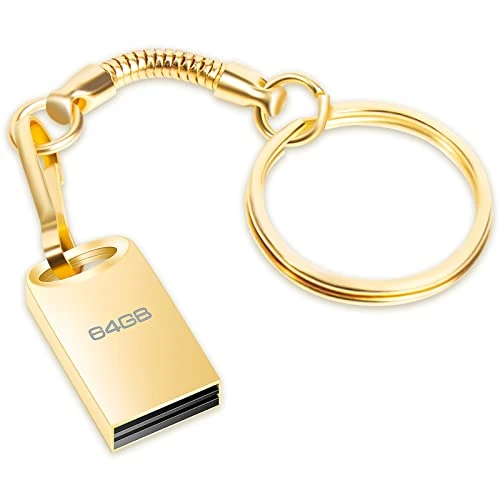 Memory Stick 64 GB, Mini 64GB USB 2.0 Pen Drive Portable Metal USB Flash Drive USB Key 64GB with Key Ring Compatible with PC Laptop Computers Tablet etc (Gold)