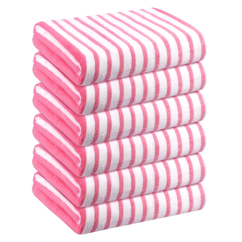 JML Beach Towels, Microfiber Beach Towel (6 Pack, 30" x 60") Cabana Stripe Absorbent and Quick Dry Towel Set for Adults, Travel, Summer, Sport, Swimming, Pool, Yoga, Camping, StripePink