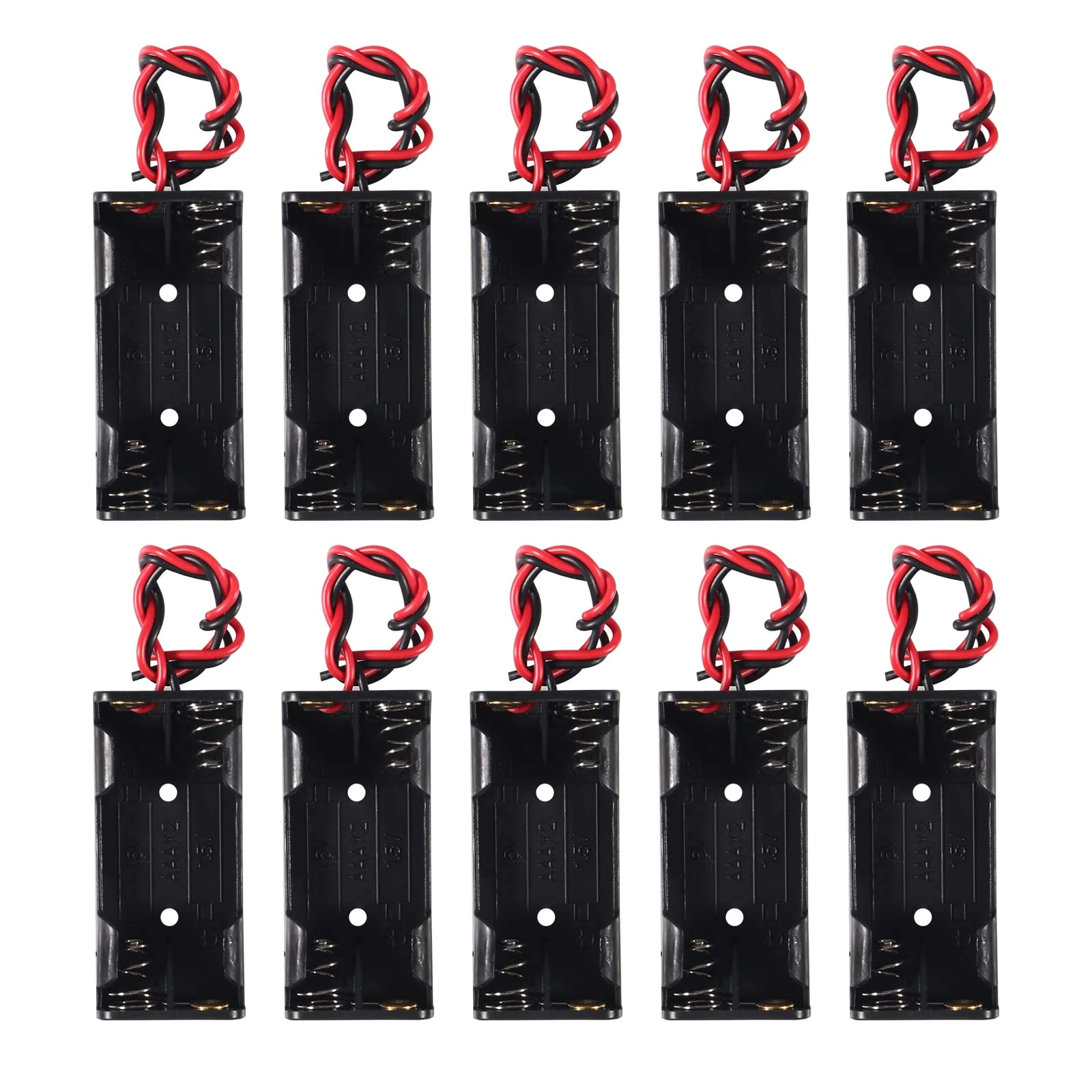 AEDIKO 10pcs 2 AAA Battery Holder with Leads 3V 2x 1.5V AAA Battery Holder Case Storage Box Container Organizer Adapter Checker