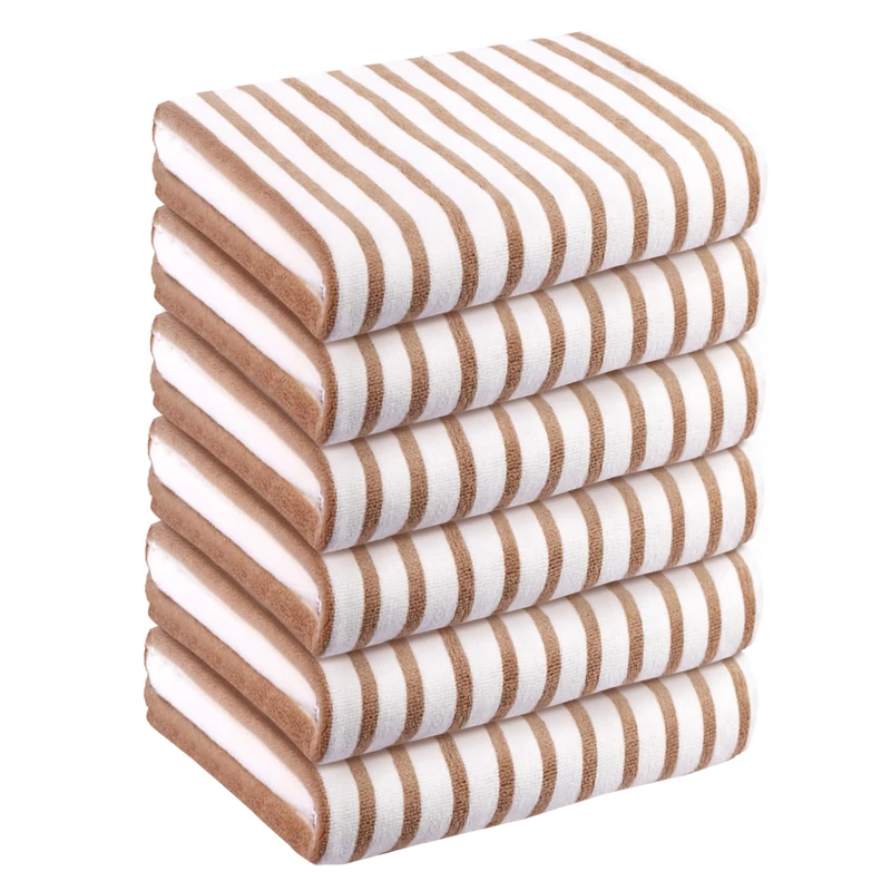 JML Beach Towels, Microfiber Beach Towel (6 Pack, 30" x 60") Cabana Stripe Absorbent and Quick Dry Towel Set for Adults, Travel, Summer, Sport, Swimming, Pool, Yoga, Camping, StripeCoffee