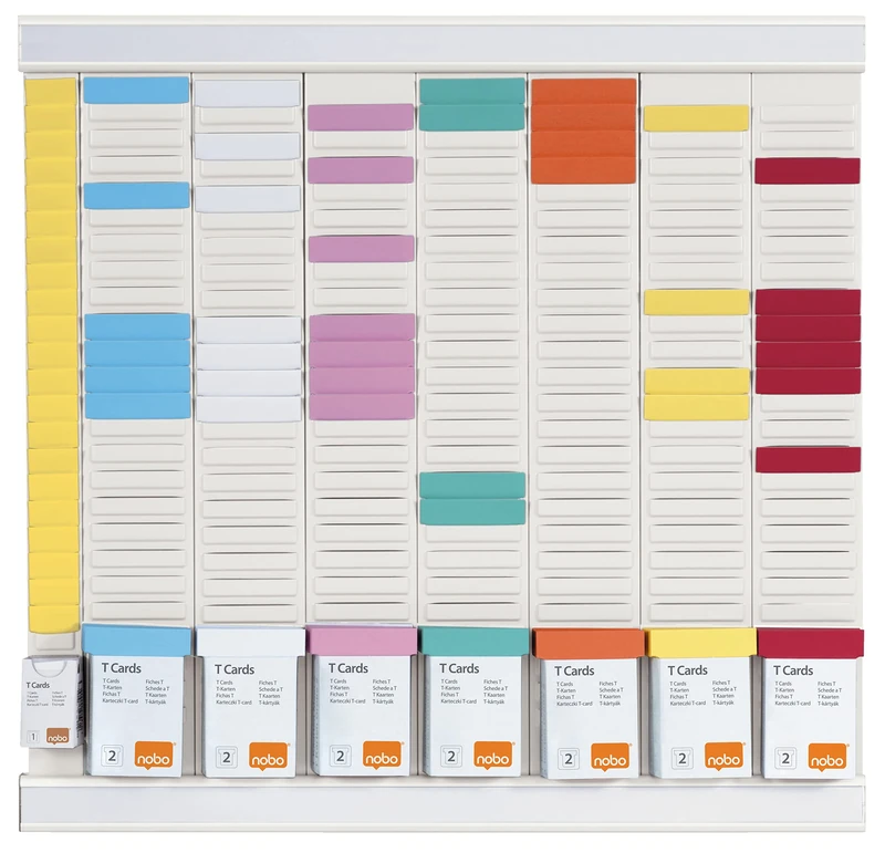 Nobo - Weekly Planner Kit with T-Plugs, Wall, 7 Columns & 24 Slots for T-Cards Index 2, Coloured T Plug/Index Column Included, White, 1915627