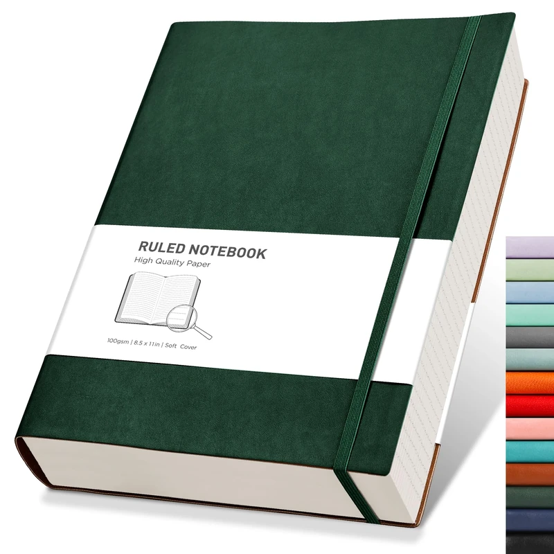 RETTACY A4 Lined Notebook - Softcover, 320 Pages, Green + 2 Sticky Notes