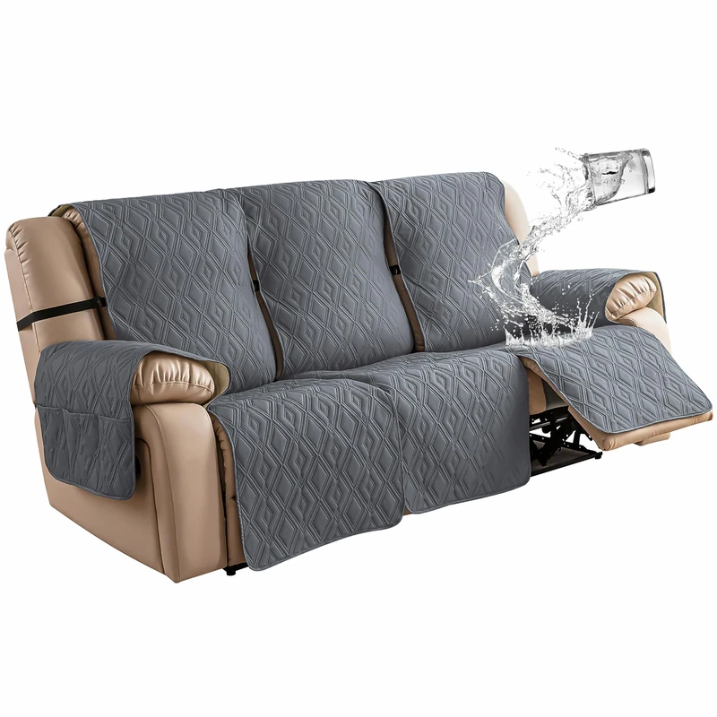 Genina Couch Cover for Reclining Couch 3 Seat Non-Slip, Recliner Sofa Covers for 3 Cushion Couch, Furniture Protector Cover with Elastic Straps for Pets, Kids, Dogs (Dark Gray, Recliner Sofa)