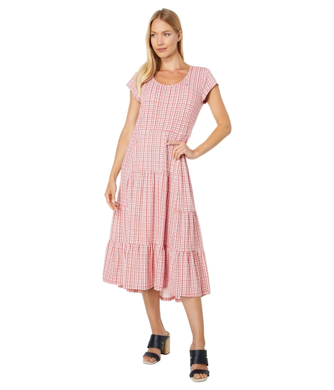 Tommy Hilfiger Women's Tiered Stripe Midi Dress, Coralie Multi, S - Image 1