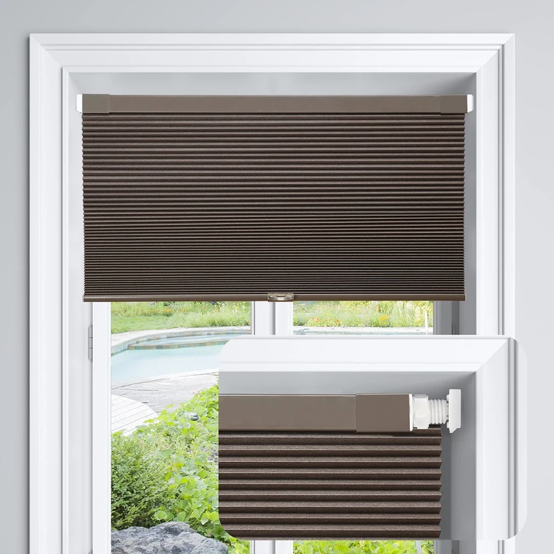 LazBlinds Cordless Cellular Shades No Tools No Drill Blackout Cellular Blinds for Window Size 20" W x 64" H, Dark Coffee