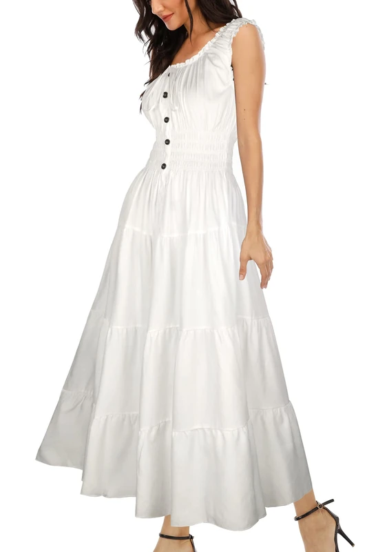 OSTOO Women's 2025 Summer Boho Floral Print Tiered Casual Flowy Long Maxi Dress, Off-White, XXL - Image 1