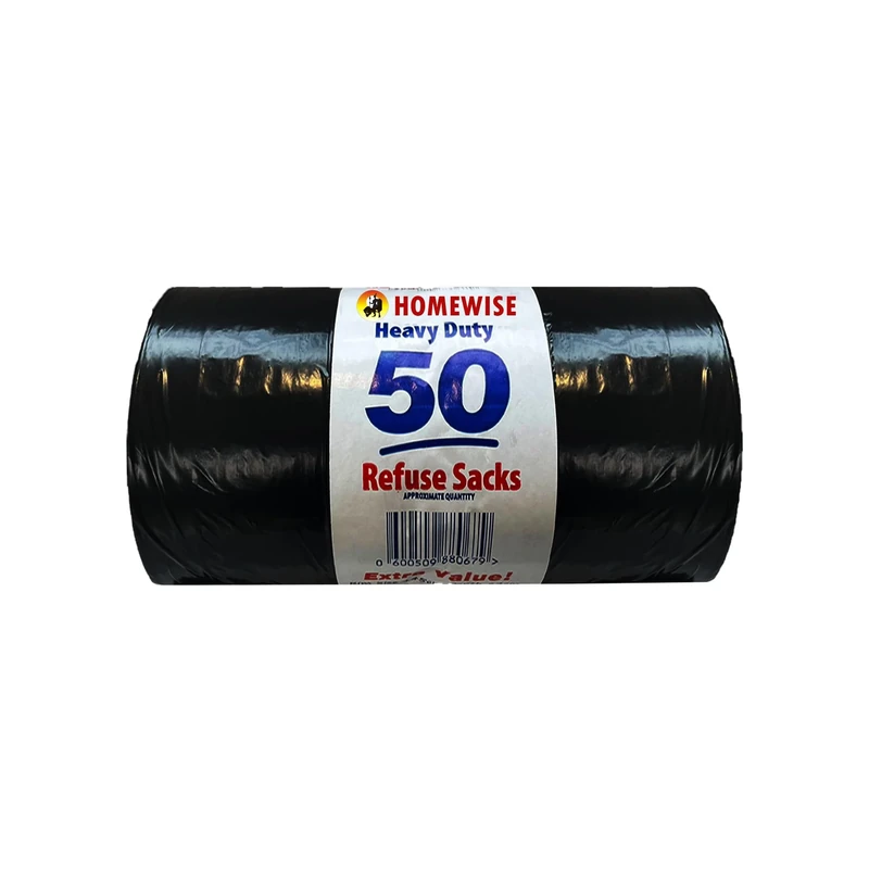 Homewise 50 Bin Bags Heavy Duty 100L Bin Bag Refuse Sacks Pack Of 50 Black Bags For Rubbish Large Bin Bags Eco Friendly for Home Offices & Garden Extra Strong Bin Liners Made from Recycled Material