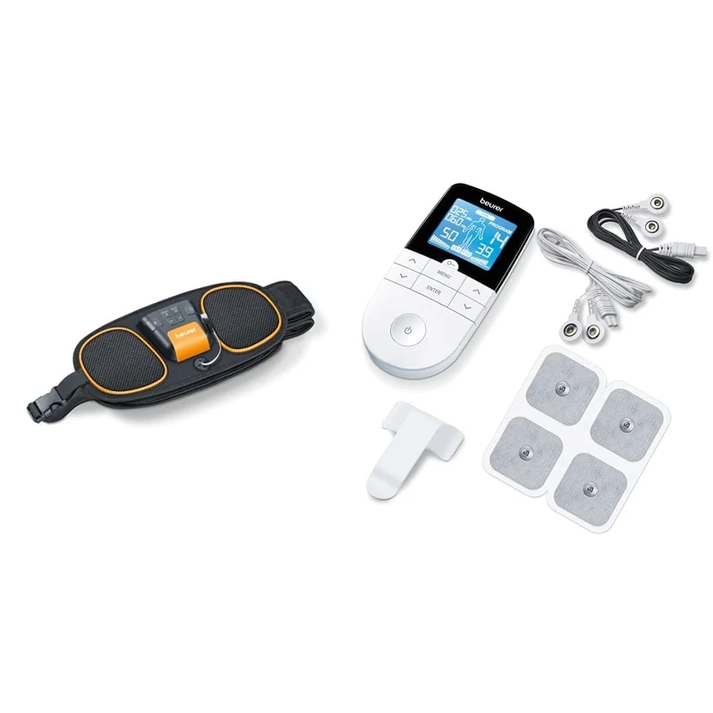 Beurer EM39 2-in-1 Abdominal and Back Muscle Toning Belt | EMS Training Defines and Strengthens Muscles 75cm - 130cm & EM49 PainFree Digital TENS and EMS Machine | Drug-Free Natural Pain Relief