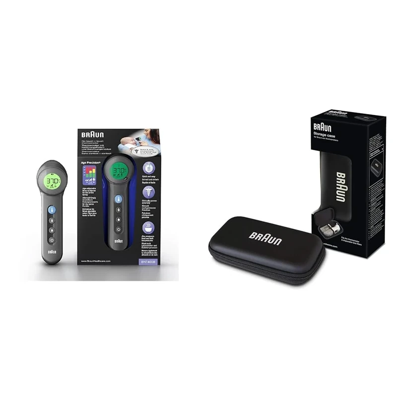 Braun Healthcare BNT400B No Touch + Touch thermometer with Age Precision Black edition & Braun Protective Storage Case for Braun ThermoScan Ear Thermometers, BIT000CBEU