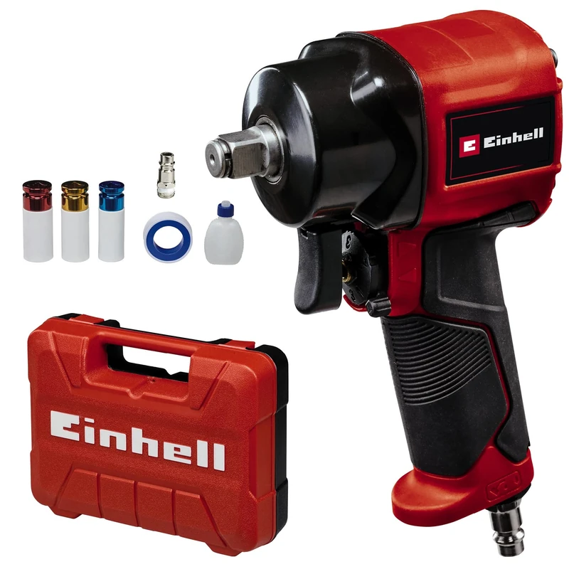 Einhell TC-PW 610 Compact Compressed Air Impact Wrench (max. 8 bar, max. Torque 610 Nm, 1/2 inch Square Drive, Left/clockwise Rotation, Delivered in case, Includes 3 sockets)