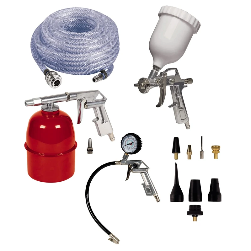 Original Einhell 13-Piece Compressor Accessory Kit for 8 Bar Working Pressure Including Spray Gun, Adaptor Kit, Paint Spray Gun, Tyre Inflator