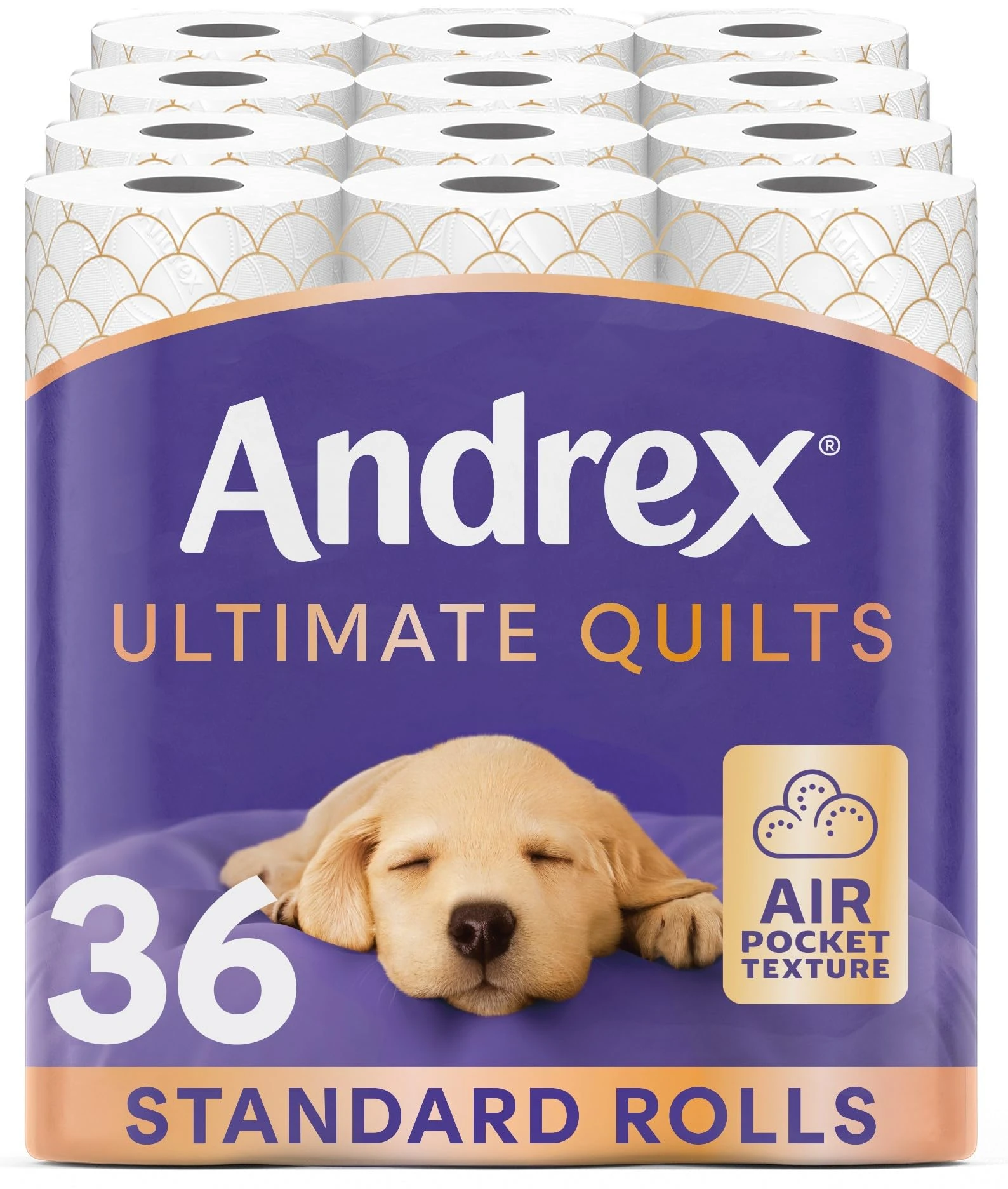Andrex Ultimate Quilts Toilet Tissue 36 Rolls, Air Pocket Technology for Soft, Thick Sheets - Bulk Pack of 36 Quilted Toilet Rolls, FSC Certified