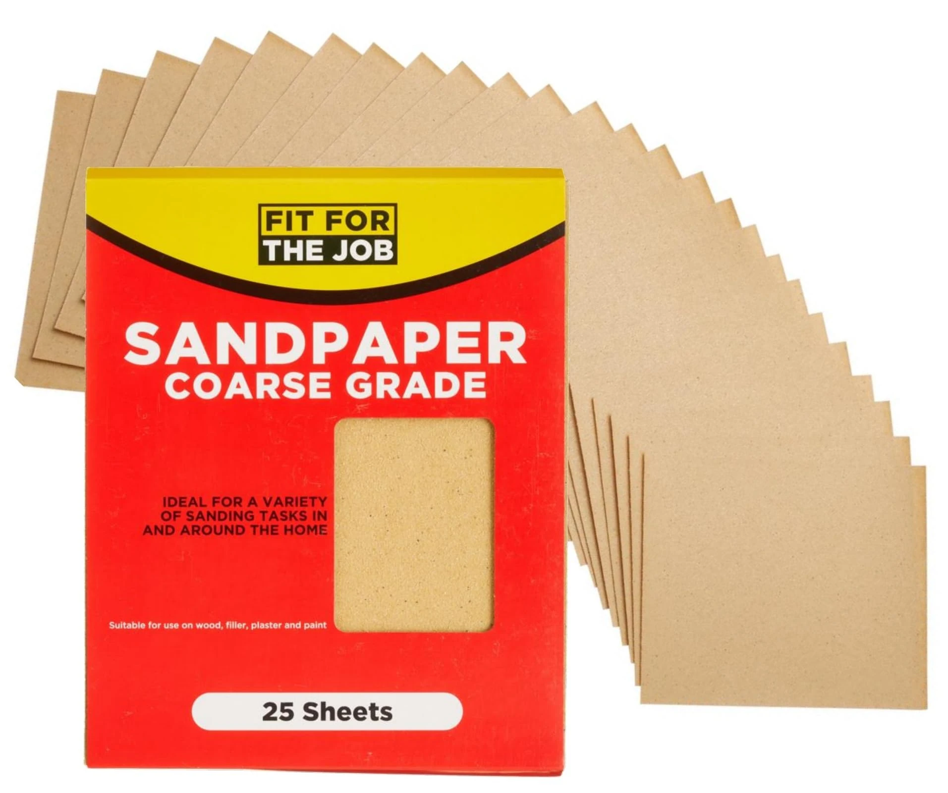 Fit For The Job 25 Large A4 Size Sheets Coarse Grade Sandpaper for Sanding Wood, Furniture, Metal, Plaster For Home Improvement, Decorating & More, 11x9 inch (230x280mm) 11" x 9"