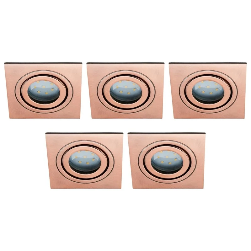 LITECRAFT Recessed Downlight Tiltable Square IP65 Rated Spotlight - (Brushed Copper, Pack of 5)