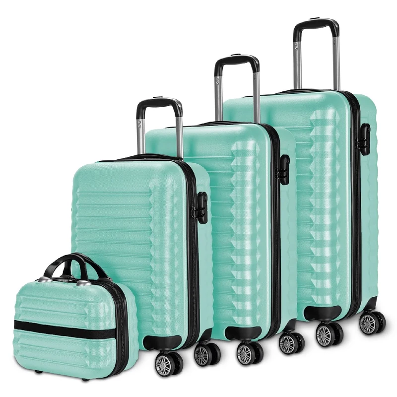 NUMADA - Luggage Set and Toiletry Bag 3/4 Pieces, Large 75 cm, Medium 63 cm, Small 53 cm and Toiletry Bag, ABS, Rigid, Durable, 4 Double Wheels, Lightweight, Side Combination Lock, 3. Mint Green, Pack