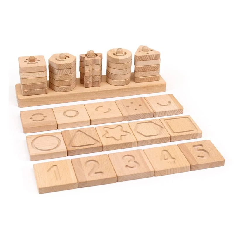 Andreu Toys - Sensory Geo String Shapes Block Games, Natural Wood Color, Unique (16123)