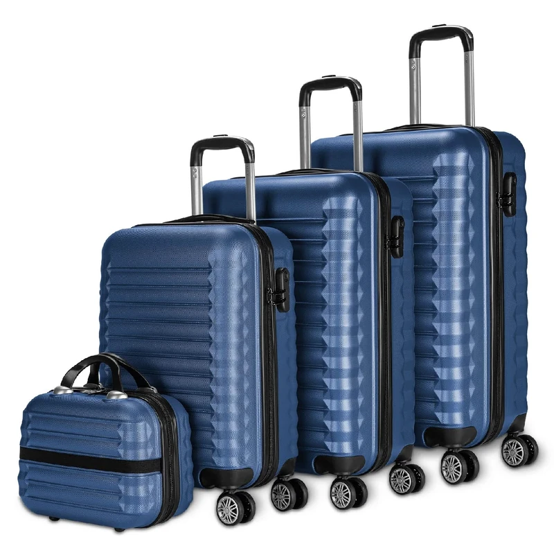 NUMADA - Luggage Set and Toiletry Bag 3/4 Pieces, Large 75 cm, Medium 63 cm, Small 53 cm and Toiletry Bag, ABS, Rigid, Durable, 4 Double Wheels, Lightweight, Side Combination Lock, 2. Dark Blue, Pack