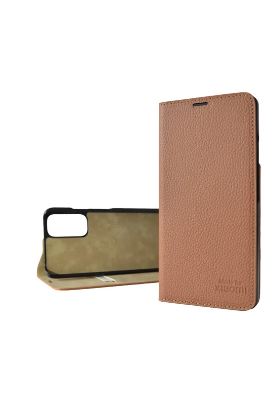 Maxfield Made for Xiaomi Book Case, Handmade Genuine Leather Flip Case, Mobile Phone Case for Redmi Note 11 & Redmi Note 11S, Card Slot with RFID Protection - Cognac