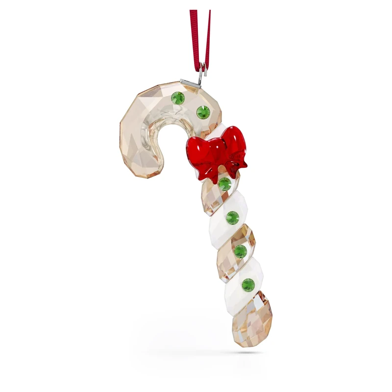 Swarovski Candy Cane Ornament, Gold Tone, Red and White Crystals Hanging Decoration, from the Holiday Cheers Collection