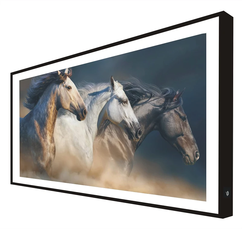 CCRETROILUMINADOS Black Lacquered Wood Frame Frame Backlit Horses