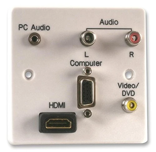 PRO SIGNAL 1 Gang Multimedia Wallplate – HDMI, VGA, RCA Phono & 3.5mm Audio Jack – White – PELR0065