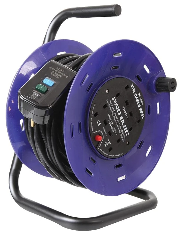 PRO ELEC PELB1111 4 Gang Mains Extension Reel with RCD, 13A, 25m