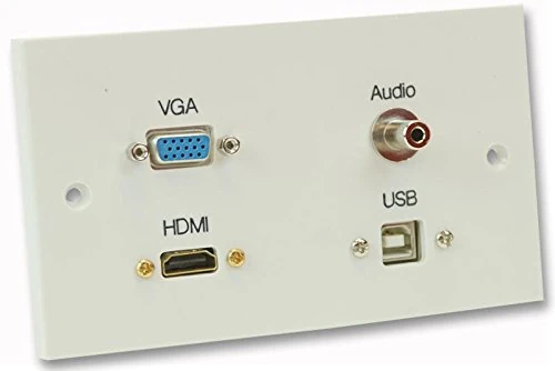 PRO SIGNAL 2 Gang Multimedia Wallplate – HDMI, VGA, USB Type B & 3.5mm Jack Sockets, Plug & Play, White, 146x86mm