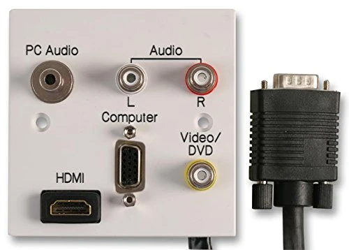 PRO SIGNAL 1 Gang Multimedia Wallplate, HDMI, RCA, VGA & 3.5mm Sockets – 5m Cable, White - PELR0076