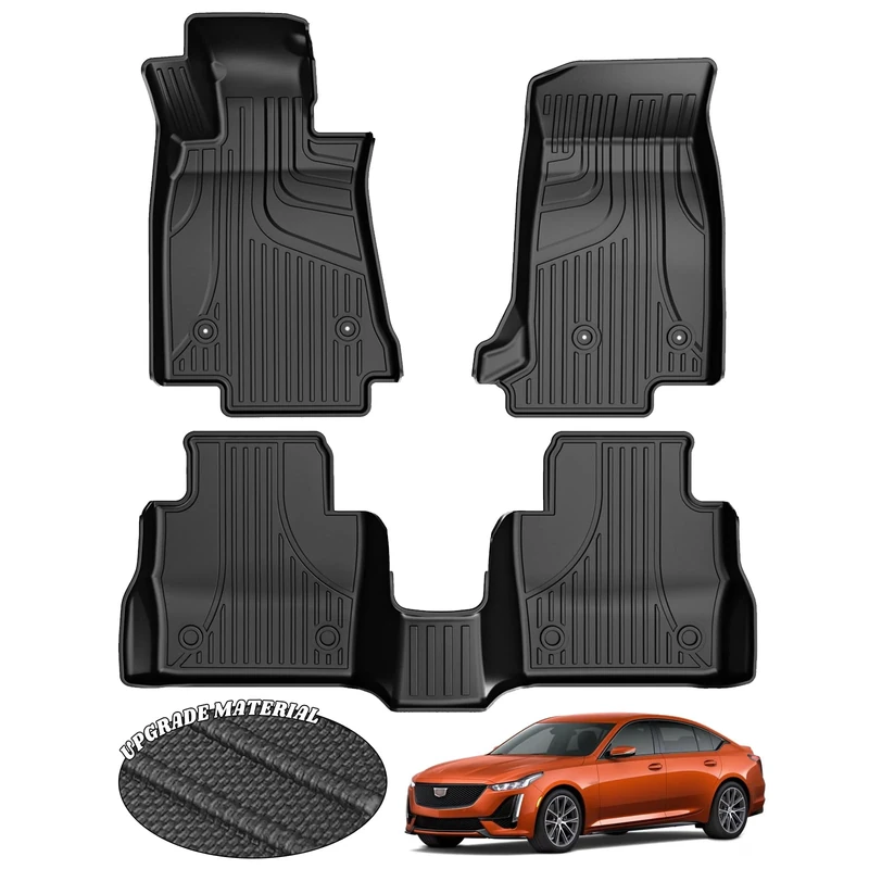 Automotive Floor Mats for 2019 2020 2021 2022 2023 2024 Cadillac CT5, Heavy Duty TPE All Weather Protection Car Floor Mats, 1st & 2nd Row Full Set Rubber Floor Liners, Anti Skid Car Mats, Black
