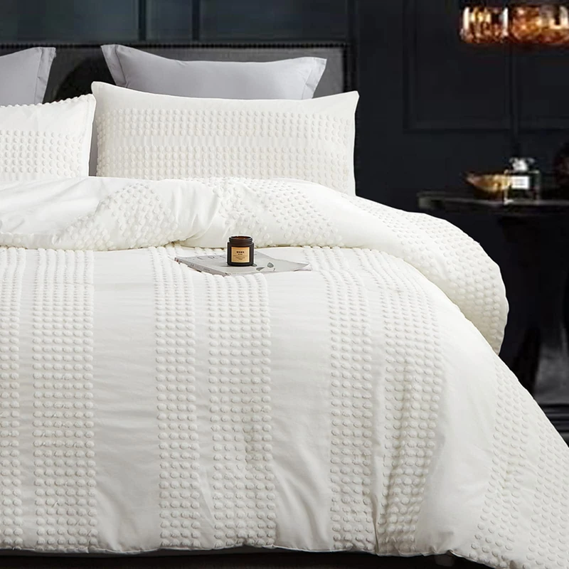 Cupocupa King Size Comforter Set;White Comforter Boho Tufted Lightweight Bedding Sets 3PCS Pom Pom Comforter Soft Jacquard with 2 Pillow Cases for All Season - Image 1