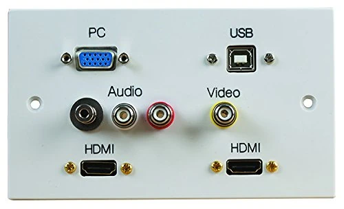 PRO SIGNAL 2 Gang Multimedia Wall Plate – 2x HDMI, VGA, USB-B, RCA Phono & Composite Video Sockets – Plug & Play AV Faceplate, White – PELR0104