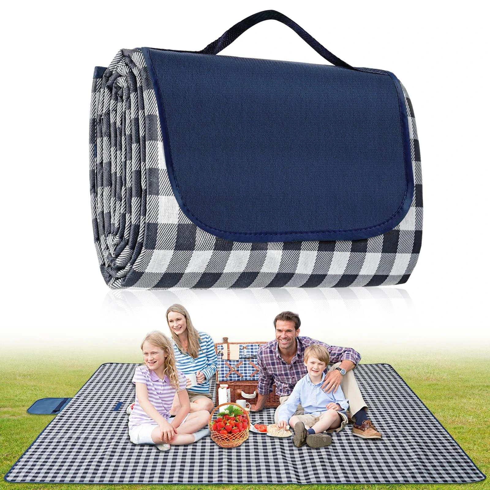 Habaylin Picnic Blanket Waterproof, Extra Large Picnic Mat 200 X 200 cm, Camping Beach Blanket Washable Foldable, Camping Accessories for Outdoor Activities (Dark Blue)