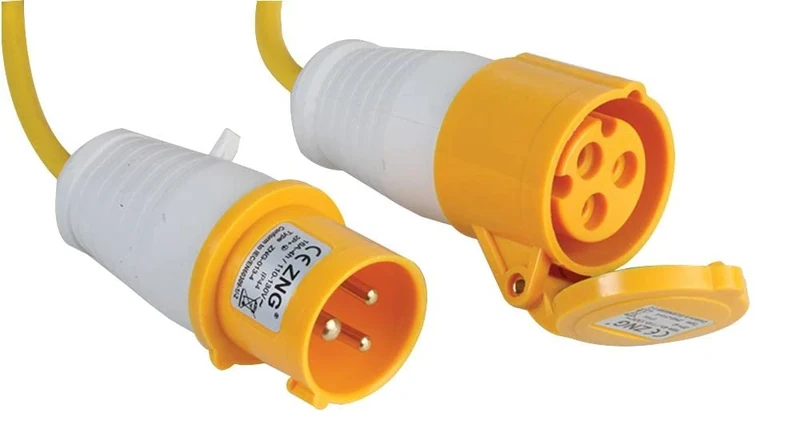PRO ELEC 32A CEE Plug to Socket Extension Lead – 110V, 2P+E, Industrial Grade, 14m, Yellow – PELB0132