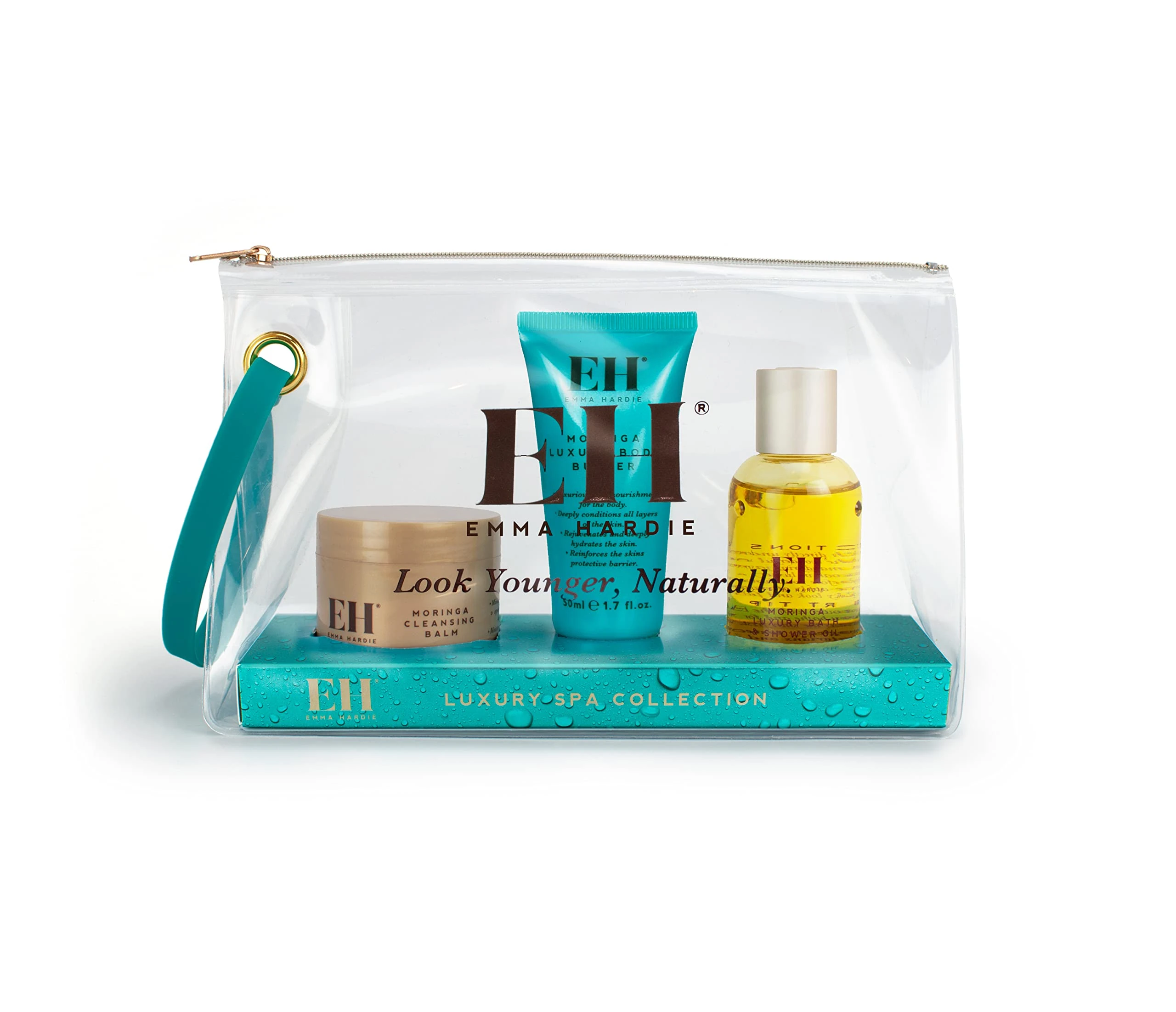 Emma Hardie 3pcs Luxury Spa Collection, Set Includes: 50ml Moringa Luxury Body Butter, 50ml Moringa Luxury Bath & Shower Oil and 30ml Moringa Cleansing Balm, Cruelty Free, Dermatologically Tested