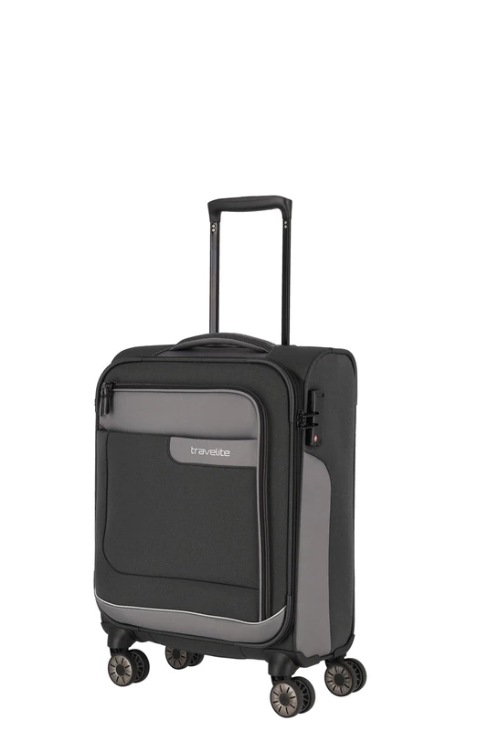 travelite 4-Wheel Suitcase Hand Luggage Soft Shell Made of Recycled Material, complies with IATA Standard, Luggage Series VIIA: Trolley with Clip-on Function + Edge Protection, 55 cm, 34 liters