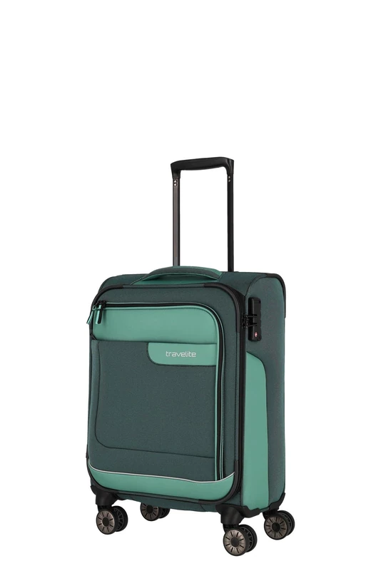 travelite 4-Wheel Suitcase Hand Luggage Soft Shell Made of Recycled Material, complies with IATA Standard, Luggage Series VIIA: Trolley with Clip-on Function + Edge Protection, 55 cm, 34 liters