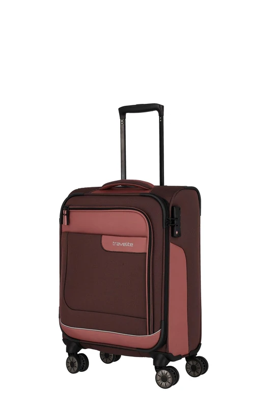travelite 4-Wheel Suitcase Hand Luggage Soft Shell Made of Recycled Material, complies with IATA Standard, Luggage Series VIIA: Trolley with Clip-on Function + Edge Protection, 55 cm, 34 liters