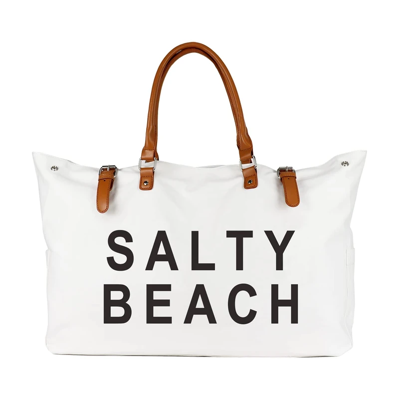 Salty Beach Bag with Leather Handle, Extra Large Beach Bag for Women Waterproof Sandproof,Salty Beach