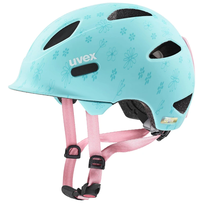 uvex Oyo Style - Lightweight Kids Bike Helmet for Children - Individual Fit - Upgradeable with an LED Light - Flowers Cyan Matt - 45-50 cm